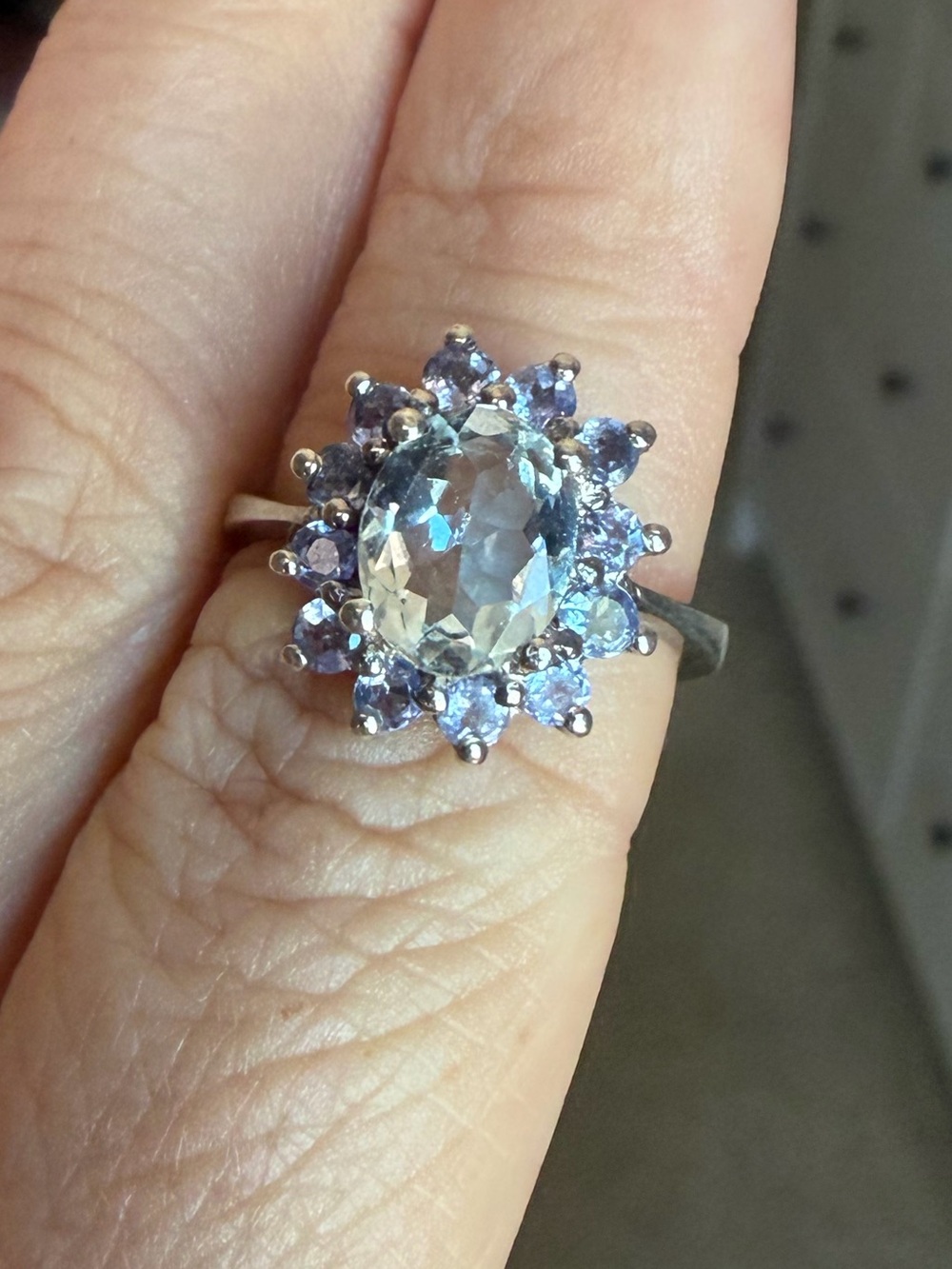 Vintage Halo Aquamarine and Tanzanite Ring - Women Jewelry